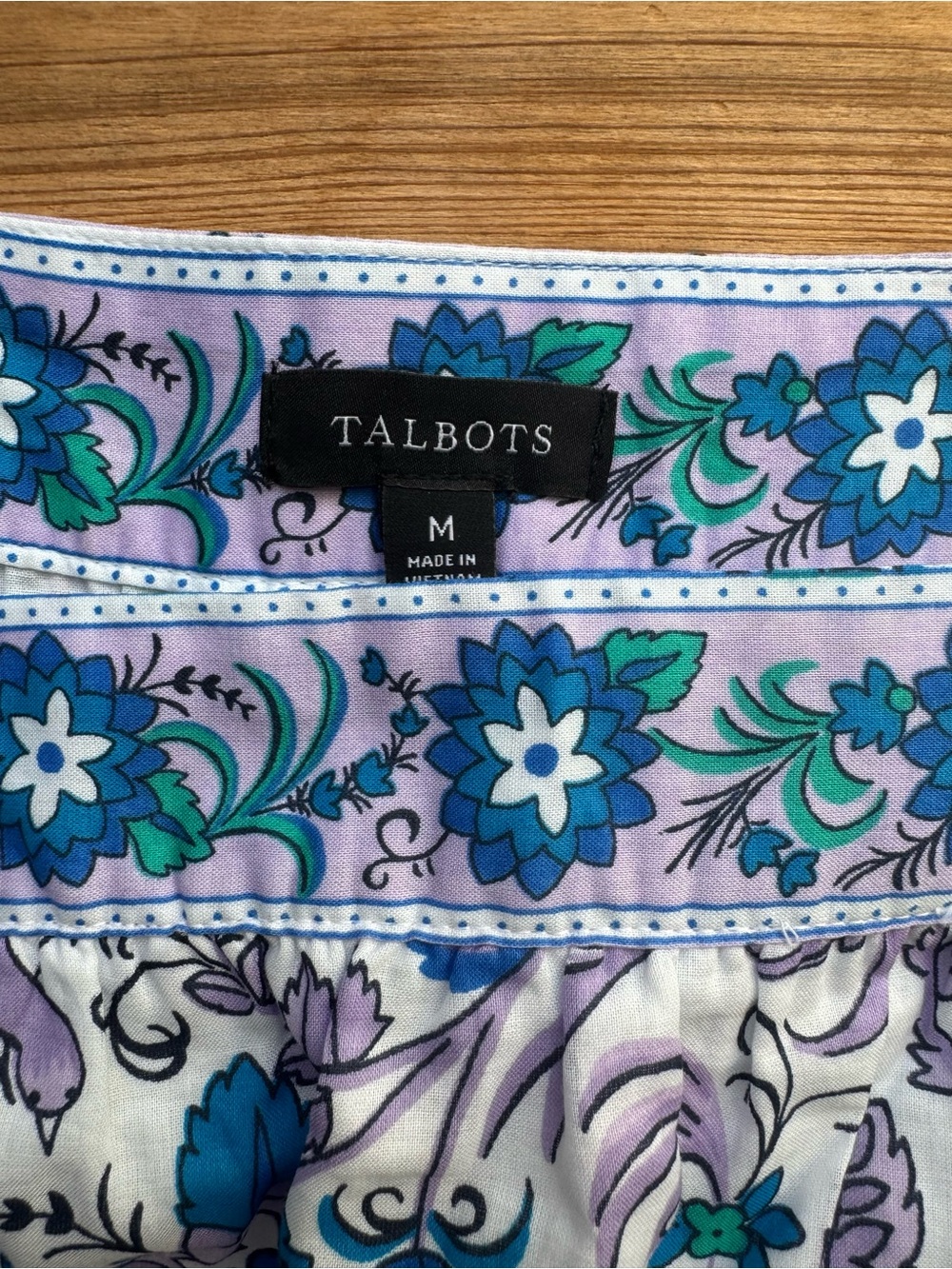 Talbots Square Neck Blouse Lavender/White Womens Sz M Songbird Floral Novelty - Picture 3 of 7